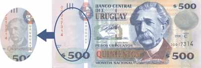 Seguridad billete 500 pesos uruguayos